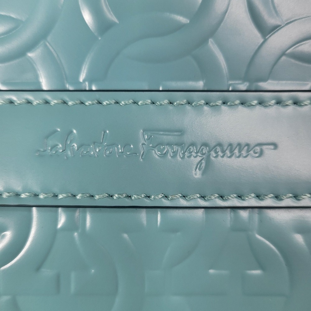 Salvatore Ferragamo Gancini Laptop Bag Womens‎ Large Turquoise Leather Embossed - Picture 2 of 9